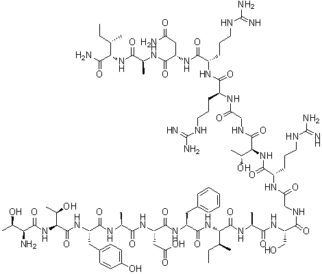 CAS#: 100853-58-5, L-Threonyl-L-Threonyl-L-Tyrosyl-L-Alanyl-L-alpha-Aspartyl-L-Phenylalanyl-L-Isoleucyl-L-Alanyl-L-Serylglycyl-L-Arginyl-L-Threonylglycyl-L-Arginyl-L-Arginyl-L-Asparaginyl-L-Alanyl-L-Isoleucinamide