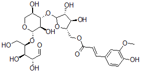 CAS 登录号：102339-98-0， [(2S,3R,4R)-5-[(2S,3R,4S,5R)-3,5-二羟基-2-[(2R,3R,4R)-1,3,4-三羟基-5-氧代戊烷-2-基]氧基四氢吡喃-4-基]氧基-3,4-二羟基四氢呋喃-2-基]甲基(E)-3-(4-羟基-3-甲氧基苯基)丙-2-烯酸酯
