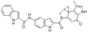 CAS 登录号:104713-40-8, (+-)-N-(2-((4,5,8,8a-四氢-7-甲基-4-氧代环丙(C)吡咯并(3,2-e)吲哚-2(1H)-基)羰基)-1H-吲哚-5-基)-1H-吲哚-2-甲酰胺