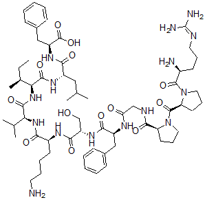 CAS 登录号：106128-91-0， (2S)-2-[[(2S)-2-[[(2S,3S)-2-[[(2S)-2-[[(2S)-6-氨基-2-[[(2S)-2-[[(2S)-2-[[2-[[(2S)-1-[(2S)-1-[(2S)-2-氨基-5-(二氨基亚甲基氨基)戊酰]吡咯烷-2-羰基]吡咯烷-2-羰基]氨基]乙酰基]氨基]-3-苯基丙酰基]氨基]-3-羟基丙酰基]氨基]己酰]氨基]-3-甲基丁酰基]氨基]-3-甲基戊酰基]氨基]-4-甲基戊酰基]氨基]-3-苯丙酸
