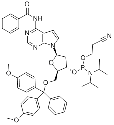 CAS#: 107134-59-8, N-[7-[5-O-[Bis(4-Methoxyphenyl)Phenylmethyl]-3-O-[[Bis(1-Methylethyl)Amino](2-Cyanoethoxy)Phosphino]-2-Deoxy-beta-D-Erythro-Pentofuranosyl]-7H-Pyrrolo[2,3-d]Pyrimidin-4-Yl]-Benzamide
