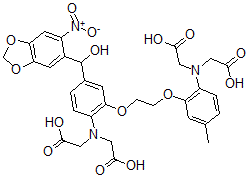 CAS 登录号：109232-36-2， 2-[[2-[2-[2-(二(羧甲基)氨基)-5-[羟基-(6-硝基-1,3-苯并二氧戊环-5-基)甲基]苯氧基]乙氧基]-4-甲基苯基]-(羧甲基)氨基]乙酸