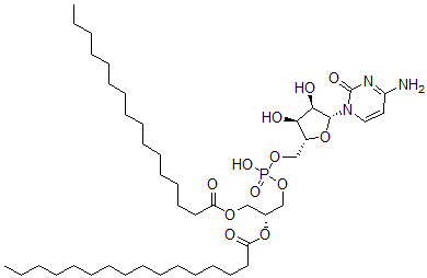 CAS 登录号：109430-98-0， [(2R)-3-[[(2R,3S,4R,5R)-5-(4-氨基-2-氧代嘧啶-1-基)-3,4-二羟基四氢呋喃-2-基]甲氧基-羟基磷酰]氧基-2-棕榈酰氧基丙基]十六烷酸酯