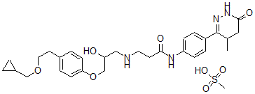 CAS#: 111794-31-1, 3-[[3-[4-[2-(cyclopropylmethoxy)ethyl]phenoxy]-2-hydroxy-propyl]amino]-N-[4-(6-keto-4-methyl-4,5-dihydro-1H-pyridazin-3-yl)phenyl]propionamide Methanesulphonate