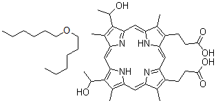 CAS 登录号：111922-13-5， 3,3'-[7,12-二(1-羟基乙基)-3,8,13,17-四甲基-2,18-卟啉二基]二丙酸-1-(己氧基)己烷(1:1)
