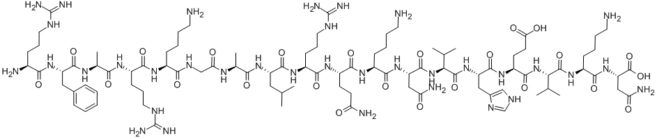 CAS 登录号:113731-96-7, L-精氨酰-L-苯丙氨酰-L-丙氨酰-L-精氨酰-L-赖氨酰甘氨酰-L-丙氨酰-L-亮氨酰-L-精氨酰-L-谷氨酰胺酰-L-赖氨酰-L-天冬氨酰胺酰-L-缬氨酰-L-组氨酰-L-alpha-谷氨酰-L-缬氨酰-L-赖氨酰-L-天冬氨酰胺
