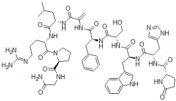 CAS#: 114681-51-5, (2S)-N-[(2S)-1-[[(2S)-1-[[(2S)-1-[[(2S)-1-[[3-[[(2S)-1-[[(2S)-1-[(2S)-2-[(2-Amino-2-Oxoethyl)Carbamoyl]Pyrrolidin-1-Yl]-5-(Diaminomethylideneamino)-1-Oxopentan-2-Yl]Amino]-4-Methyl-1-Oxopentan-2-Yl]Amino]-3-Oxoprop-1-En-2-Yl]Amino]-1-Oxo-3-Phenylpropan-2-Yl]Amino]-3-Hydroxy-1-Oxopropan-2-Yl]Amino]-3-(1H-Indol-3-Yl)-1-Oxopropan-2-Yl]Amino]-3-(3H-Imidazol-4-Yl)-1-Oxopropan-2-Yl]-5-Oxopyrrolidine-2-Carboxamide