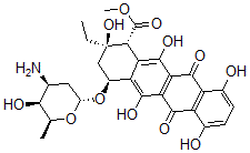 CAS 登录号：117016-15-6， (1R,2R,4S)-4-[(2R,4S,5S,6S)-4-氨基-5-羟基-6-甲基四氢吡喃-2-基]氧基-2-乙基-2,5,7,10,12-五羟基-6,11-二氧代-3,4-二氢-1H-并四苯-1-羧酸甲酯