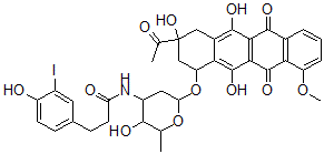 CAS#: 121071-90-7, N-[6-[(3-ethanoyl-3,5,12-trihydroxy-10-methoxy-6,11-dioxo-2,4-dihydro-1H-tetracen-1-yl)oxy]-3-hydroxy-2-methyl-oxan-4-yl]-3-(4-hydroxy-3-iodo-phenyl)propanamide