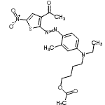CAS 登录号：122063-39-2， 4-[{4-[(3-乙酰基-5-硝基-2-噻吩基)偶氮]-3-甲基苯基}(乙基)氨基]丁基乙酸酯