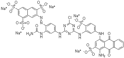 CAS 登录号：12225-77-3， 7-[2-[2-[(氨基羰基)氨基]-4-[[4-[[5-[(4-氨基-9,10-二氢-9,10-二氧代-3-磺基-1-蒽基)氨基]-2-磺基苯基]氨基]-6-氯-1,3,5-三嗪-2-基]氨基]苯基]偶氮]-1,3,6-萘三磺酸钠盐(1:5)