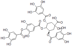 CAS 登录号：123134-19-0， (3R,5R)-4-[3,5-二羟基-4-(3,4,5-三羟基苯甲酰基)氧基苯甲酰基]氧基-1-羟基-3,5-二[(3,4,5-三羟基苯甲酰基)氧基]环己烷-1-羧酸