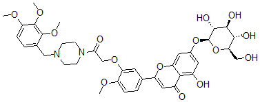 CAS 登录号：123580-53-0， 5-羟基-2-[4-甲氧基-3-[2-氧代-2-[4-[(2,3,4-三甲氧基苯基)甲基]哌嗪-1-基]乙氧基]苯基]-7-[(2S,3R,4S,5S,6R)-3,4,5-三羟基-6-(羟基甲基)四氢吡喃-2-基]氧基苯并吡喃-4-酮