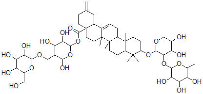 CAS#: 125239-12-5, 28-O-Glucopyranosyl-(1-6)-glucopyranosyl 3-O-rhamnopyranosyl-(1-2)-arabinopyranosyl-30-norolean-12,20(29)-dien-28-oic acid