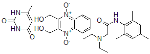 CAS 登录号:127060-79-1, 2-(二乙基氨基)-N-(2,4,6-三甲基苯基)-乙酰胺与6-甲基-2,4(1H,3H)-嘧啶二酮和2,3-喹喔啉二甲醇1,4-二氧化物的混合物