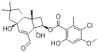 CAS#: 127486-63-9, 3-Chloro-6-hydroxy-4-methoxy-2-methyl-Benzoic acid 3-formyl-2,2a,4a,5,6,7,7a,7b-octahydro-2a,4a-dihydroxy-6,6,7b-trimethyl-1H-cyclobut(e)inden-2-yl ester