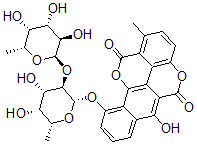 CAS#: 128229-64-1, 6-Hydroxy-1-Methyl-10-((6-Deoxy-2-O-(6-Deoxy-alpha-D-Galactopyranosyl)-beta-D-Galactopyranosyl)Oxy)-Benzo(h)(1)Benzopyrano(5,4,3-cde)(1)Benzopyran-5,12-Dione