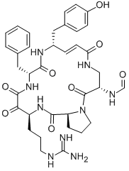 CAS#: 129033-04-1, 3-((4-Amino-5-(4-hydroxyphenyl)-1-oxo-2-pentenyl)amino)-N-formyl-L-alanyl-D-prolyl-6-((aminoiminomethyl)amino)-2-oxo-3-aminohexanoyl-L-phenylalanine cyclic (4-1)-peptide