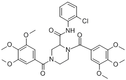CAS 登录号:129477-60-7, N-(2-氯苯基)-1,4-二(3,4,5-三甲氧基苯甲酰基)哌嗪-2-甲酰胺