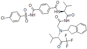CAS 登录号：129585-37-1， N'-(4-氯苯基)磺酰基-N-[(2S)-1-[[2-[2,3-二氢-1H-茚-2-基-[(3S)-1,1,1-三氟-4-甲基-2-氧代戊烷-3-基]氨基]乙酰基]氨基]-3-甲基-1-氧代丁烷-2-基]苯-1,4-二甲酰胺