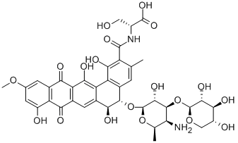 CAS#: 131443-10-2, (5S-trans)-N-((5-((4-Amino-4,6-Dideoxy-3-O-beta-D-Xylopyranosyl-beta-D-Galactopyranosyl)Oxy)-5,6,8,13-Tetrahydro-1,6,9,14-Tetrahydroxy-11-Methoxy-3-Methyl-8,13-Dioxobenzo(a)Naphthacen-2-Yl)Carbonyl)-D-Serine