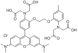 CAS#: 132523-91-2, [2-[2-[2-(Bis(Carboxymethyl)Amino)-5-Methylphenoxy]Ethoxy]-4-[3,6-Bis(Dimethylamino)Xanthen-9-Ylidene]-1-Cyclohexa-2,5-Dienylidene]-Bis(Carboxymethyl)Azanium Chloride