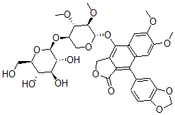 CAS 登录号：133882-75-4， 4-(1,3-苯并二氧戊环-5-基)-9-[(2S,3R,4S,5R)-3,4-二甲氧基-5-[(2S,3R,4S,5S,6R)-3,4,5-三羟基-6-(羟基甲基)四氢吡喃-2-基]氧基四氢吡喃-2-基]氧基-6,7-二甲氧基-1H-苯并[f][2]苯并呋喃-3-酮