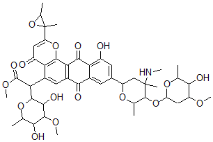 CAS#: 134887-77-7, Methyl 2-(3,5-Dihydroxy-4-Methoxy-6-Methyloxan-2-Yl)-2-[2-(2,3-Dimethyloxiran-2-Yl)-11-Hydroxy-9-[5-(5-Hydroxy-4-Methoxy-6-Methyloxan-2-Yl)Oxy-4,6-Dimethyl-4-Methylaminooxan-2-Yl]-4,7,12-Trioxonaphtho[2,3-h]Chromen-5-Yl]Acetate