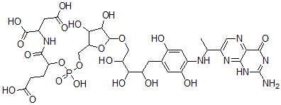 CAS#: 135745-46-9, 2-[[2-[[5-[5-[4-[1-(2-Amino-4-Oxo-1H-Pteridin-7-Yl)Ethylamino]-2,5-Dihydroxyphenyl]-2,3,4-Trihydroxypentoxy]-3,4-Dihydroxyoxolan-2-Yl]Methoxy-Hydroxyphosphoryl]Oxy-5-Hydroxy-5-Oxopentanoyl]Amino]Butanedioic Acid
