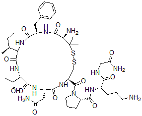 CAS 登录号:136429-81-7, 1-(3-巯基-L-缬氨酸)-2-D-苯丙氨酸-4-L-苏氨酸-8-L-鸟氨酸-缩宫素