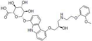 CAS 登录号：136657-39-1， (2S,3S,4S,5R,6S)-3,4,5-三羟基-6-[[5-[(2R)-2-羟基-3-[2-(2-甲氧基苯氧基)乙基氨基]丙氧基]-9H-咔唑-1-基]氧基]四氢吡喃-2-羧酸