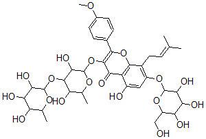 CAS#: 137218-02-1, 3-[3,5-Dihydroxy-6-Methyl-4-(3,4,5-Trihydroxy-6-Methyloxan-2-Yl)Oxyoxan-2-Yl]Oxy-5-Hydroxy-2-(4-Methoxyphenyl)-8-(3-Methylbut-2-Enyl)-7-[3,4,5-Trihydroxy-6-(Hydroxymethyl)Oxan-2-Yl]Oxychromen-4-One