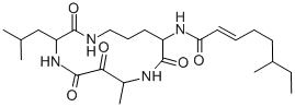CAS 登录号：137563-64-5， (E)-6-甲基-N-[7-甲基-3-(2-甲基丙基)-2,5,6,9-四氧代-1,4,8-三氮杂环十三碳-10-基]辛-2-烯酰胺