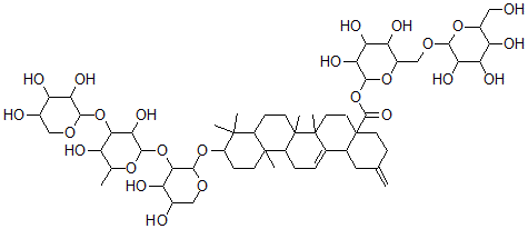CAS#: 137682-17-8, 3-O-(alpha-L-Arabinopyranosyl-(1-3)-alpha-L-rhamnopyranosyl-(1-2)-alpha-L-arabinopyranosyl)-30-noroleana-12,20(29)-dien-28-oic acid 28-O-(beta-D-glucopyranosyl-(1-6)-beta-D-glucopyranosyl) ester