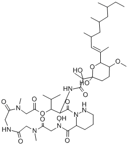 CAS#: 138067-14-8, 2-Hydroxy-N-(17-Hydroxy-8,14-Dimethyl-2,6,9,12,15,18-Hexaoxo-4-Propan-2-Yl-5-Oxa-1,8,11,14,17,23-Hexazabicyclo[17.4.0]Tricosan-3-Yl)-2-[2-Hydroxy-5-Methoxy-6-[(E)-4,6,8-Trimethyldec-2-En-2-Yl]Oxan-2-Yl]Propanamide
