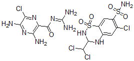 CAS#: 138258-83-0, 6-Chloro-3-(Dichloromethyl)-1,1-Dioxo-3,4-Dihydro-2H-Benzo[E][1,2,4]Thiadiazine-7-Sulfonamide; 3,5-Diamino-6-Chloro-N-(Diaminomethylidene)Pyrazine-2-Carboxamide