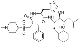 CAS 登录号：138742-43-5， (2S)-N-[1-[[(2S,3R,4S)-1-环己基-3,4-二羟基-6-甲基庚烷-2-基]氨基]-1-氧代-3-(1,3-噻唑-4-基)丙-2-基]-2-[(4-甲基哌嗪-1-基)磺酰基甲基]-3-苯丙酰胺