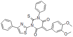 CAS#: 139356-82-4, (5E)-5-[(3,4-Dimethoxyphenyl)Methylidene]-1-Phenyl-3-(4-Phenyl-1,3-Thiazol-2-Yl)-2-Sulfanylidene-1,3-Diazinane-4,6-Dione
