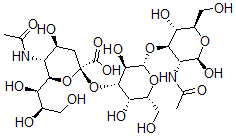 CAS 登录号：142434-22-8， (2S,4S,5R,6R)-5-乙酰氨基-2-[(2R,3R,4S,5S,6R)-2-[(2R,3R,4R,5S,6R)-3-乙酰氨基-2,5-二羟基-6-(羟基甲基)四氢吡喃-4-基]氧基-3,5-二羟基-6-(羟基甲基)四氢吡喃-4-基]氧基-4-羟基-6-[(1R,2R)-1,2,3-三羟基丙基]四氢吡喃-2-羧酸