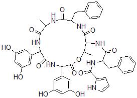 CAS#: 143728-97-6, N-[1-[[3,6-Bis(3,5-Dihydroxyphenyl)-9,16-Dimethyl-2,5,8,11,14-Pentaoxo-12-(Phenylmethyl)-1-Oxa-4,7,10,13-Tetrazacyclohexadec-15-Yl]Amino]-1-Oxo-3-Phenylpropan-2-Yl]-1H-Pyrrole-2-Carboxamide
