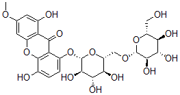 CAS#: 143986-29-2, 1,5-Dihydroxy-3-Methoxy-8-[(2S,3R,4S,5S,6R)-3,4,5-Trihydroxy-6-[[(2R,3R,4S,5S,6R)-3,4,5-Trihydroxy-6-(Hydroxymethyl)Oxan-2-Yl]Oxymethyl]Oxan-2-Yl]Oxyxanthen-9-One