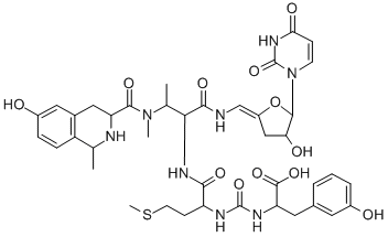 CAS#: 144408-86-6, 2-[[(2S)-1-[[2-Amino-3-[(6-Hydroxy-1-Methyl1,2,3,4-Tetrahydroisoquinoline-3-Carbonyl)-Methylamino]Butanoyl]-[(E)-[5-(2,4-Dioxopyrimidin-1-Yl)-4-Hydroxyoxolan-2-Ylidene]Methyl]Amino]-4-Methylsulfanyl-1-Oxobutan-2-Yl]Carbamoylamino]-3-(3-Hydroxyphenyl)Propanoic Acid