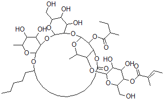 CAS#: 145042-06-4, (S)-11-((O-(E)-4-O-(2-Methyl-1-Oxo-2-Butenyl)-beta-D-Glucopyranosyl-(1-4)-O-(S)-6-Deoxy-2-O-(2-Methyl-1-Oxobutyl)-alpha-L-Mannopyranosyl-(1-2)-O-beta-D-Glucopyranosyl-(1-2)-6-Deoxy-beta-D-Glucopyranosyl)Oxy)Hexadecanoic Acid Intramol, 1,3'''-Ester