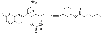 CAS 登录号：145142-81-0， [3-[(1Z,3Z,9E)-8-(2-氨基乙基)-10-(3-乙基-6-氧代-2,3-二氢吡喃-2-基)-5,8-二羟基-7-膦酰氧基癸-1,3,9-三烯基]环己基]5-甲基己酸酯