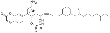 CAS 登录号：145142-82-1， [3-[(1E,3E,9E)-8-(2-氨基乙基)-10-(3-乙基-6-氧代-2,3-二氢吡喃-2-基)-5,8-二羟基-7-膦酰氧基癸-1,3,9-三烯基]环己基]6-甲基辛酸酯