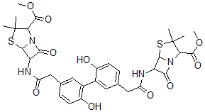 CAS 登录号：145497-68-3， 6-[[2-[4-羟基-3-[2-羟基-5-[2-[(2-甲氧羰基-3,3-二甲基-7-氧代-4-硫杂-1-氮杂双环[3.2.0]庚烷-6-基)氨基]-2-氧代乙基]苯基]苯基]乙酰基]氨基]-3,3-二甲基-7-氧代-4-硫杂-1-氮杂双环[3.2.0]庚烷-2-羧酸甲酯