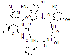 CAS#: 146874-41-1, N-[1-[[3,6-Bis(3,5-Dihydroxyphenyl)-9-(Hydroxymethyl)-16-Methyl-2,5,8,11,14-Pentaoxo-12-(Phenylmethyl)-1-Oxa-4,7,10,13-Tetrazacyclohexadec-15-Yl]Amino]-1-Oxo-3-Phenylpropan-2-Yl]-5-Chloro-1H-Pyrrole-2-Carboxamide