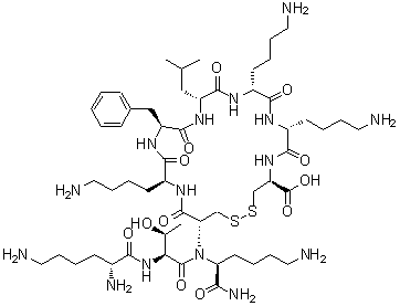 CAS#: 147396-10-9, D-Lysyl-L-allothreonyl-N-[(4S,7R,10R,13R,16S,19S,22R)-7,10,19-tris(4-aminobutyl)-16-benzyl-4-carboxy-13-isobutyl-6,9,12,15,18,21-hexaoxo-1,2-dithia-5,8,11,14,17,20-hexaazacyclotricosan-22-yl]-L-lysinamide