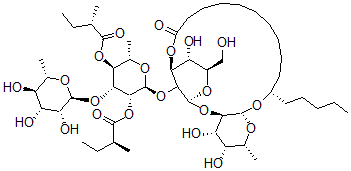 CAS#: 149155-65-7, (11)-Intramol 1,3''-11-((O-6-Deoxy-alpha-L-Mannopyranosyl-(1-3)-O-6-Deoxy-2,4-Bis-O-((2S)-2-Methyl-1-Oxobutyl)-alpha-L-Manopyranosyl-(1-2)-O-beta-D-Glucopyranosyl-(1-2)-6-Deoxy-beta-D-Galactopyranosyl)Oxy)Hexadecanoate