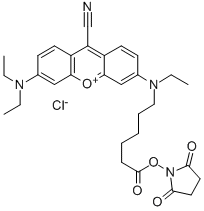 CAS#: 151134-79-1, 9-Cyano-3-(Diethylamino)-6-[[6-[(2,5-Dioxo-1-Pyrrolidinyl)Oxy]-6-Oxohexyl]Ethylamino]-Xanthylium Chloride (1:1)